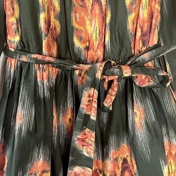 A LOVES A. HUNTER GREEN ORANGE FLORAL ALL COTTON MINI DRESS 3/4 SLEEVE SIZE L - Picture 6 of 12